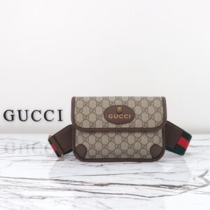 Gucci Brown Beige GG Supreme Crossbody with Green-Red Web Strap